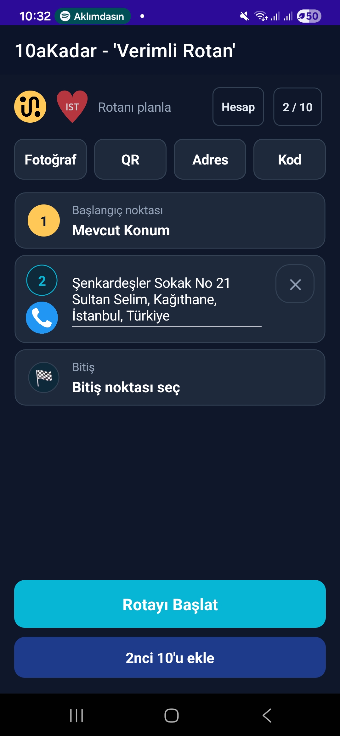 QR ile listeye eklenen durak