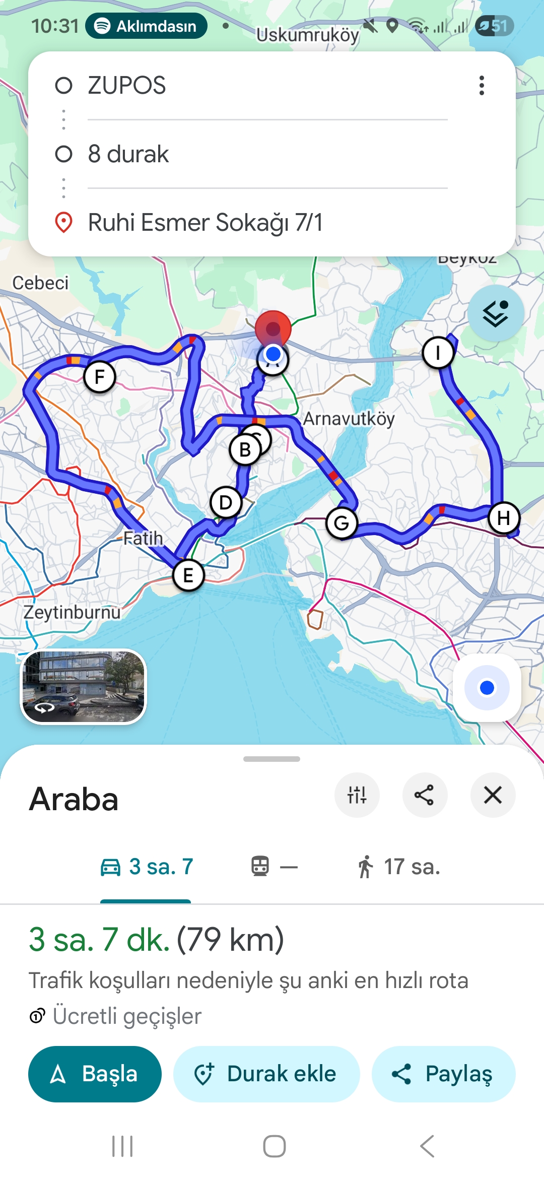 Google Maps ile optimize edilmiş rota